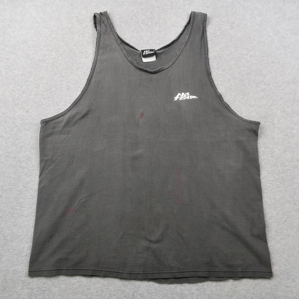 Vintage No Fear Tank Top Mens XL Faded Black Graphic Muscle Shirt 90s Distressed