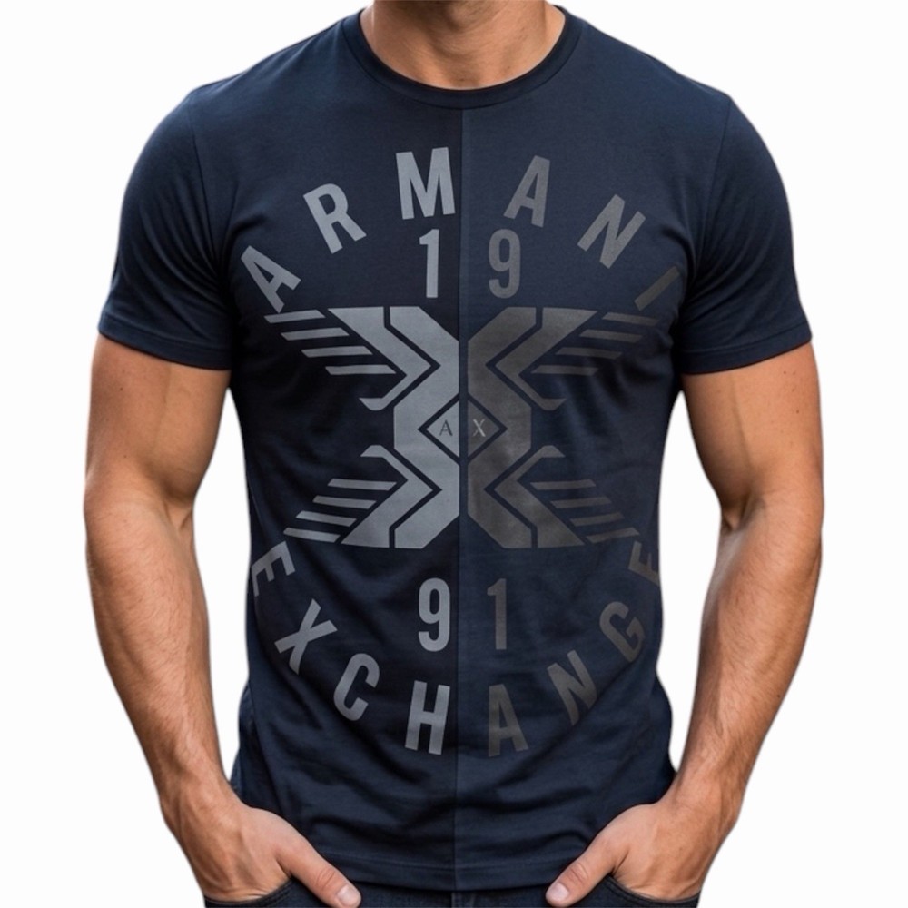 ARMANI EXCHANGE Navy Black SPLIT UP Short Sleeve Slim Fit Designer T-shirt NWT