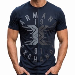 ARMANI EXCHANGE Navy Black SPLIT UP Short Sleeve Slim Fit Designer T-shirt NWT
