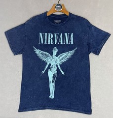 Nirvana Angel Wings Graphic T Shirt Mens Medium Blue Mineral Wash Band Tee