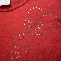 Vintage Jerzees Y2K Red Crystal Rhinestone Hearts Graphic T-Shirt XL Streetwear