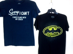 2 Young Men’s Tee Shirts; (1) NAVY GRAPHIC (1) BATMAN BLACK Size S, Crew Neck