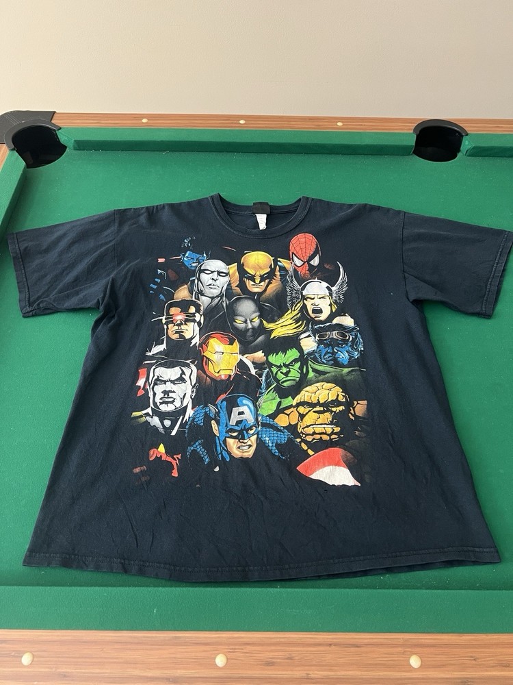 VTG Marvel Superheroes Shirt Men XL Black Mad Engine Y2K Graphic Print Flaw