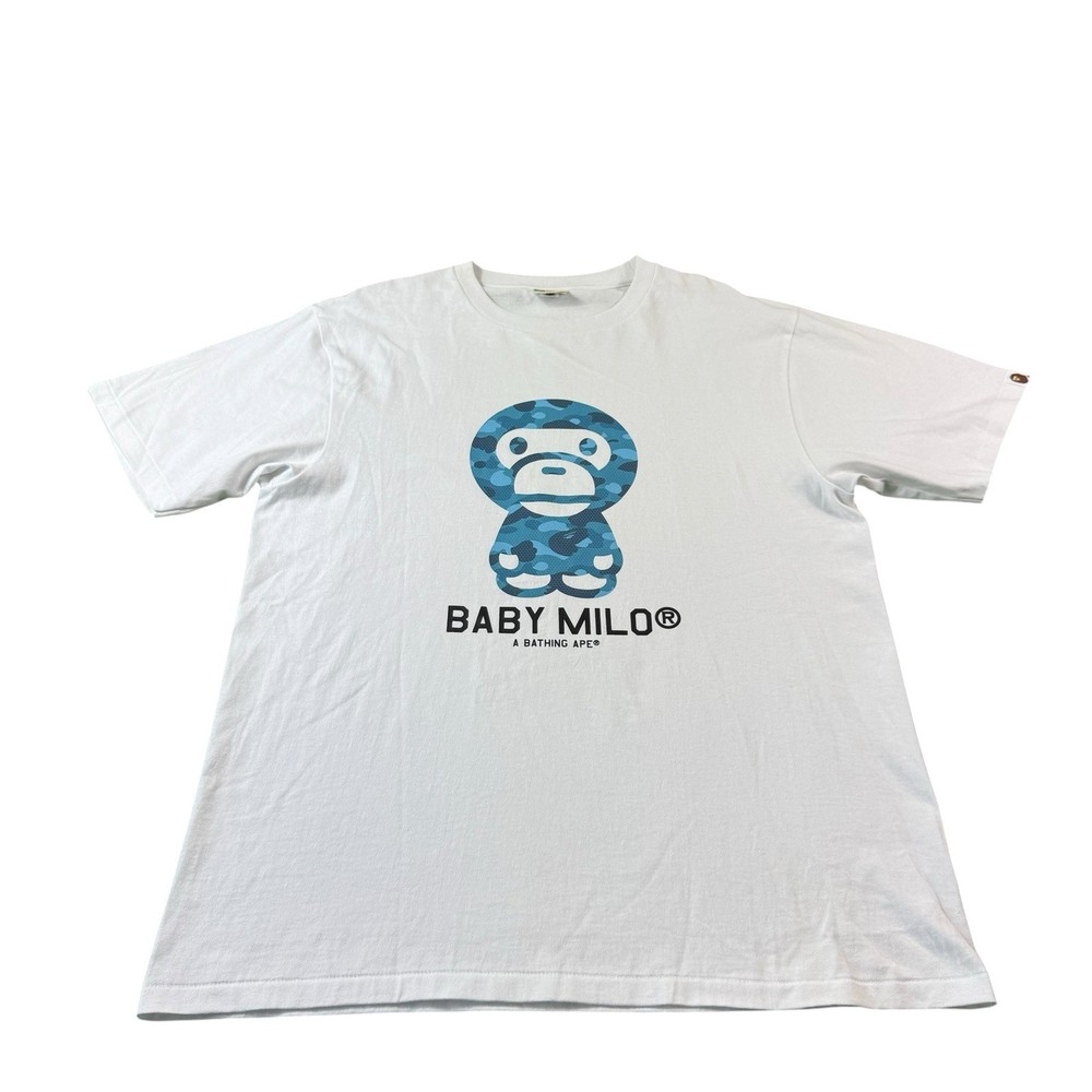 A Bathing Ape White Blue Camo Baby Milo Graphic Cotton T Shirt Size XL