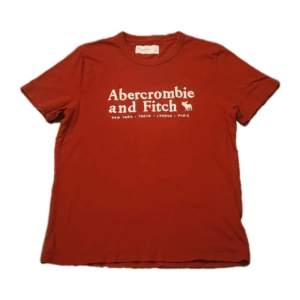 Abercrombie & Fitch Men’s Embroidered T-Shirt Size Large Burgandy/Red Crew Neck