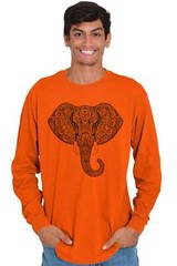 Geometric Spirit Animal Henna Elephant Head Long Sleeve Crewneck Tee Men Women