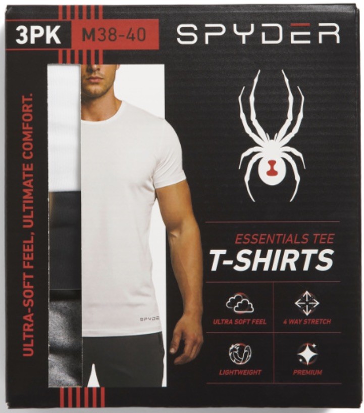 Spyder Men’s Essentials Crew Neck T-Shirts 3 Pack Ultra Soft Stretch M 38-40