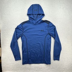 Under Armour Shirt Hoodie Mens Medium HeatGear ColdGear Blue Striped Lot of 2