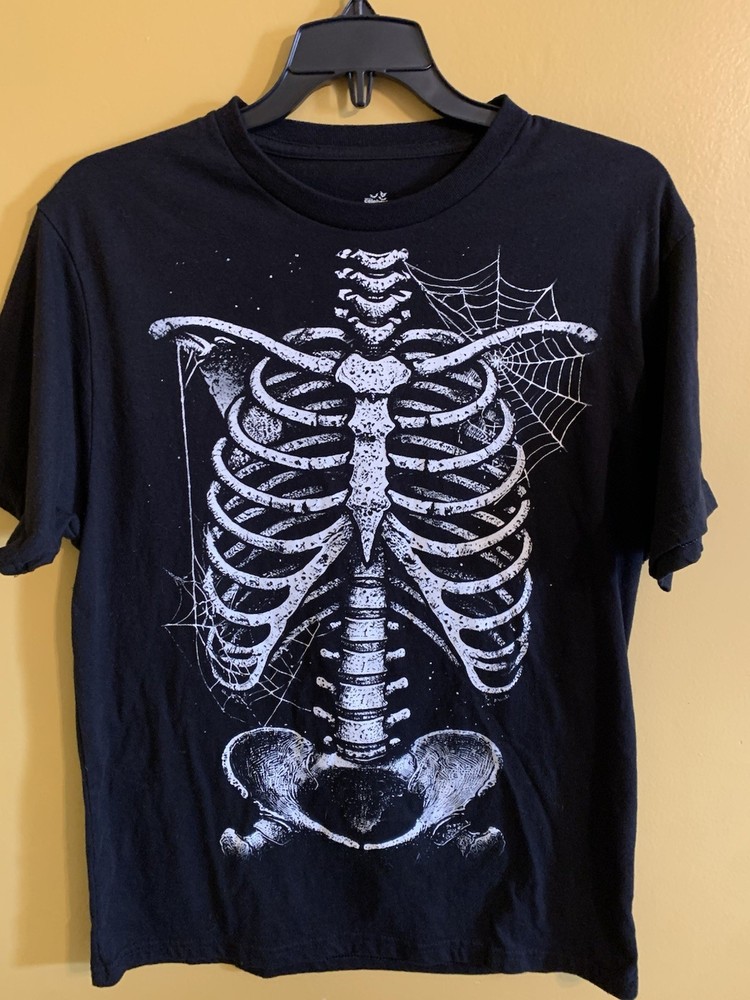 Halloween T Shirt Black Skeleton Bones Spooky Cool Kewl Size M 38-40