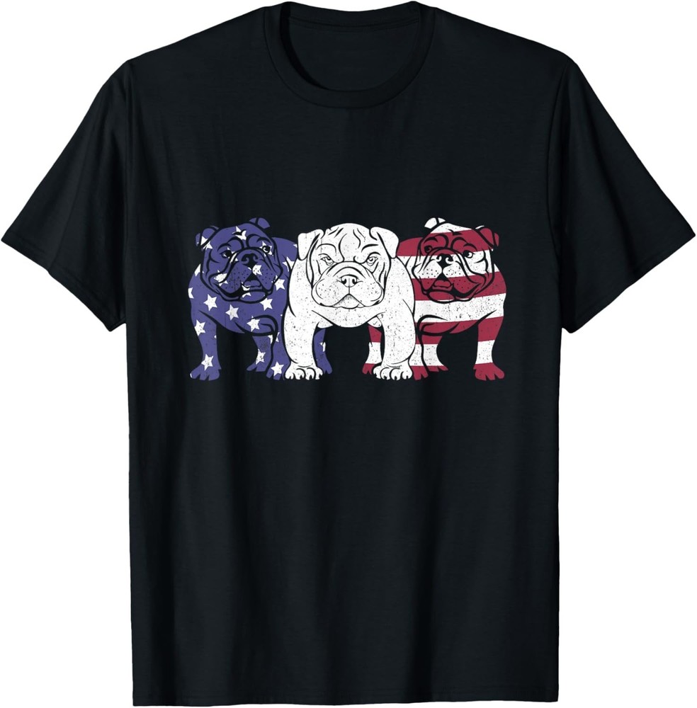 Unique English Bulldog Dog American Flag Retro Puppy Lover Gift T-Shirt