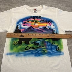 Vintage 90s Airbrush Aspen Colorado Mountain Bear Nature Shirt Large White Art