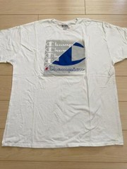 Men Champion Huge Logo Front Crew Neck Tee T-shirt Top Short Sleeve White XL
