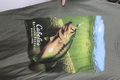 Vintage 80s Cabelas Mens Large Faded Spell Out Bass Fishing T-Shirt Olive Green