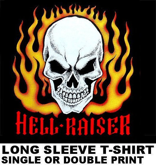 HELL RAISER OLD SCHOOL HOT RAT ROD OUTLAW CAR CLUB BIKER SKULL FLAMES T-SHIRT 48