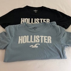 Hollister Mens Graphic T-Shirt Bundle Black Blue Logo Applique Size XS 2 Pack
