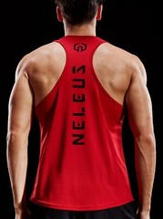 NELEUS ‘Dry Fit Logo Muscle’ Mesh Tank Top Men’s L Gym Workout Exercise Red NEW!