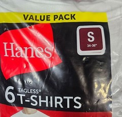 Men’s Short Sleeve T-Shirt S 34-36 Hanes Crew Neck 6 Pack White Cotton Wicking
