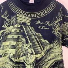 Yazbek Aztec Mayan Graphic T-Shirt Black Green Men Large All Over Print Mexico