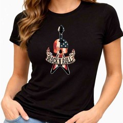 Rock N Roll Skull Guitar Tee American Flag Music Band Rock Punk Graphic T-Shirt.