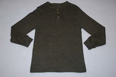 Mens L/S Tee Shirt DARK GREEN MARLED Waffle Knit HENLEY Size M 38-40