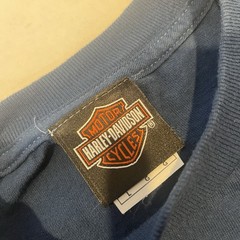Harley Davidson Large Blue Long Sleeve Graphic T Shirt Kansas City Flames Clean