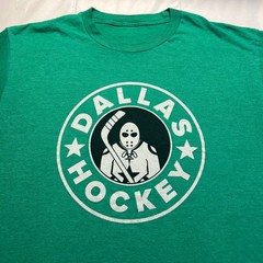 Bullzerk Dallas Hockey T Shirt Mens Large Green Graphic Goalie Mask Tee