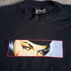 90s Fashion Victim Bettie Page Blue Eyes Graphic by Olivia Long Sleeve Shirt Lg