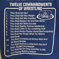 Classic Blue Wrestling T-Shirt: 12 Commandments Crew Neck, Adult, Short Sleeve