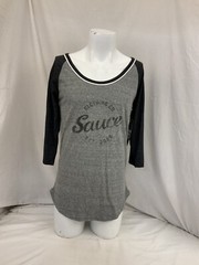 Sauce Hockey Shirt L Gray 1/2 Sleeve Poly Cotton Rayon Made USA NWT YGI O2-333
