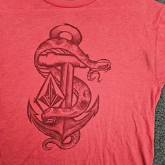 Volcom Mens Large Red Heather Graphic T-Shirt Snake Anchor Stone Logo