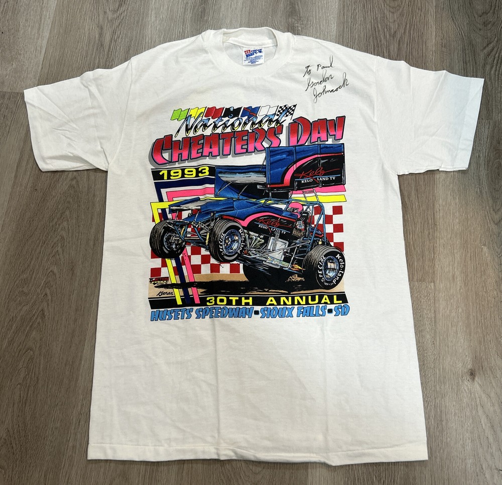 VTG 1993 Cheaters Day Husets Speedway RACING Graphic T-Shirt Single USA Size M