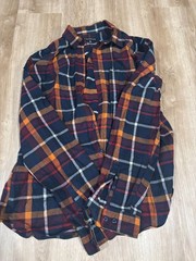 Express Men Button up 17 sz 17.5 Size XL shirt long sleeve plaid navy orange