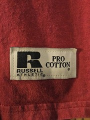 VTG 90s Russell Athletic Pro Cotton Pocket Blank T-Shirt Medium Boxy Faded Red