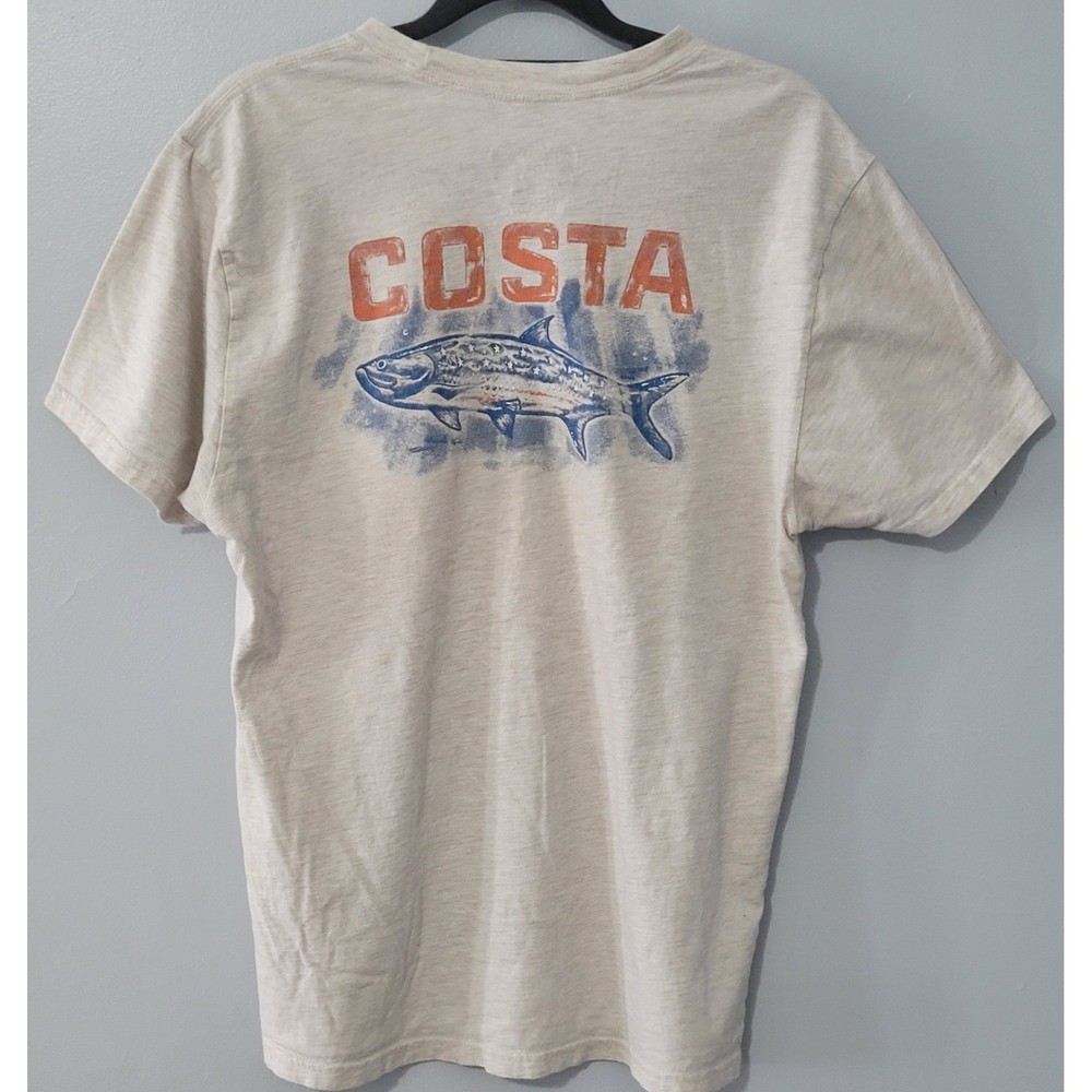 Costa Del Mar Mens Tarpon Fish Graphic T-Shirt Medium Beige Heather Short Sleeve