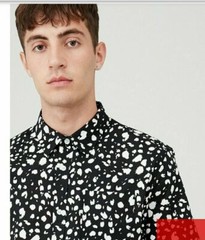 V By Very Mens Cotton Animal Print Party Shirt – Black White Size Uk Large L