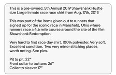 2019 5th Annual Shawshank Hustle Large Shawshank Redemption Inmate Shirt *Nice*