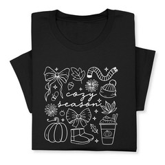 Cozy Season Fall Doodle T-Shirt, Pumpkin Coffee Autumn Graphic Tee