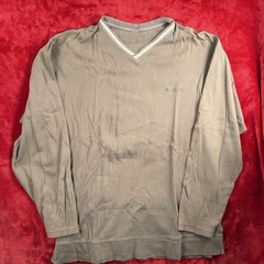 Columbia Men’s V-Neck Long Sleeve T-Shirt Olive Green Striped Collar Size L