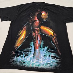 Sz LARGE Retro Iron Man AOP Black T-Shirt Marvel Comics Movie Promo Graphic Tee