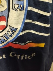 VINTAGE 2003 HUGHSON CA USPS POST OFFICE T SHIRT EAGLE BEST ROUTE BLUE M GILDAN