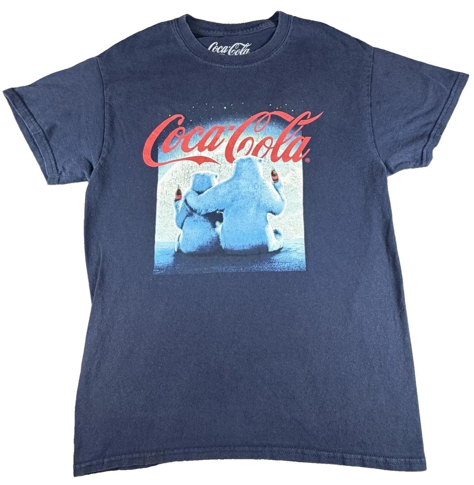 Coca-Cola Shirt Mens XS Blue Polar Bear Christmas Graphic Tee Tagless Holiday
