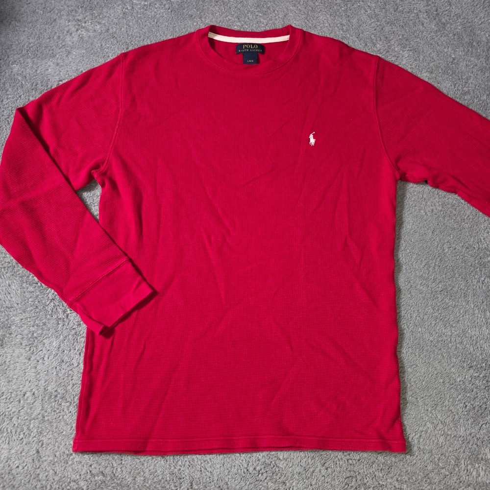 Polo Ralph Lauren Mens Large Thermal Shirt Red Waffle Knit Long Sleeve Pony Logo