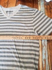 Vurt T-Shirt Brand Horizontal Stripes Soft Material Nice Feel Gray V Neck