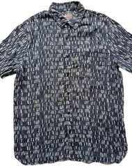 Seasalt Men’s Shirt Medium Blue Heron Short Sleeve Linen Collage Lines “Inkwell”