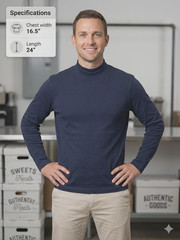 St. John’s Bay Mens Turtleneck 100% Cotton Blue Long Sleeve Shirt Classic Mock