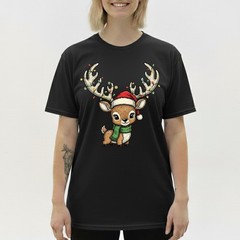 Cute Baby Reindeer T-Shirt Christmas Lights Santa Hat Kawaii Animal Holiday Gift