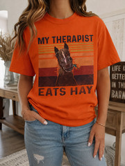 My Therapist Eats Hay Horse Graphic T-Shirt XL Orange Funny Equestrian 100% Cott