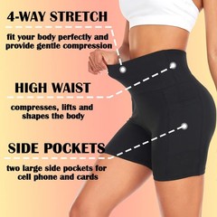 4 Pack Biker Shorts for Women – 5″ High Waist Tummy Control Workout Yoga Runn…