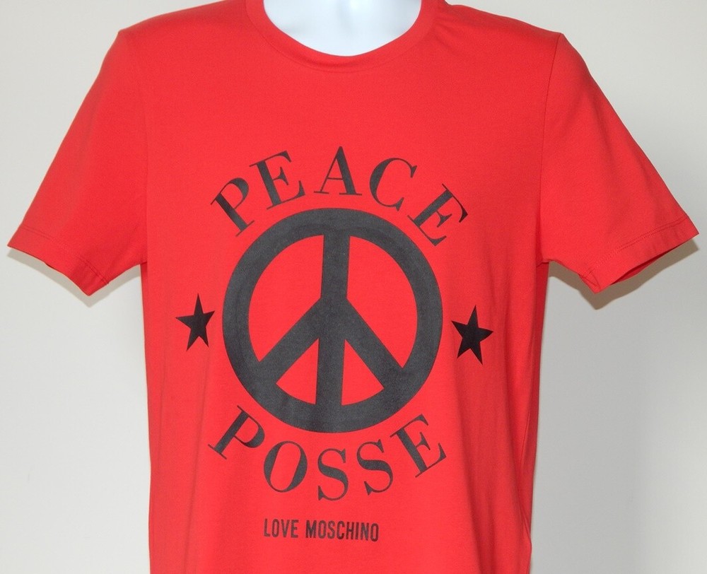 NWT MEN AUTHENTIC LOVE MOSCHINO PEACE GRAPHIC T-SHIRT RED Size US S; US M