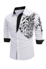 Men’s Dress Shirt Long Sleeve Casual Slim Fit Button Down(White Tie,XL)
